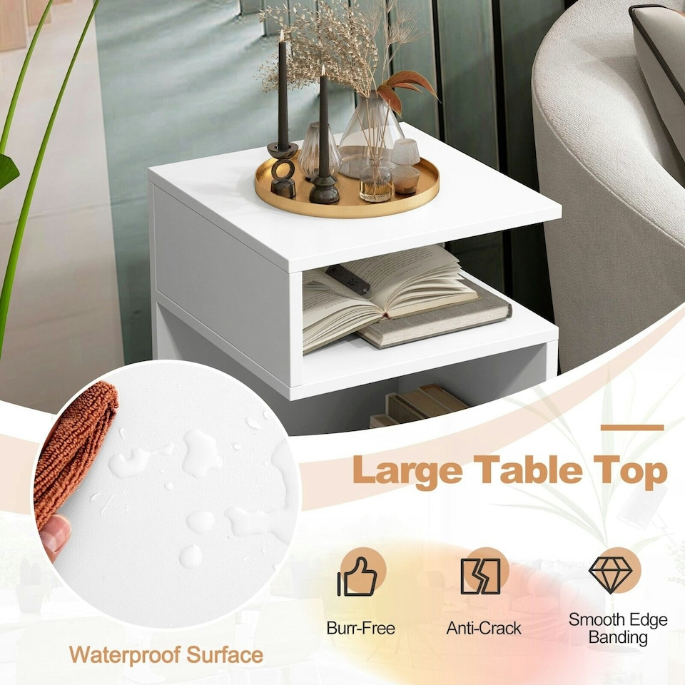 image 1 of COSTWAY S-shaped Side Table Sofa End Table | White