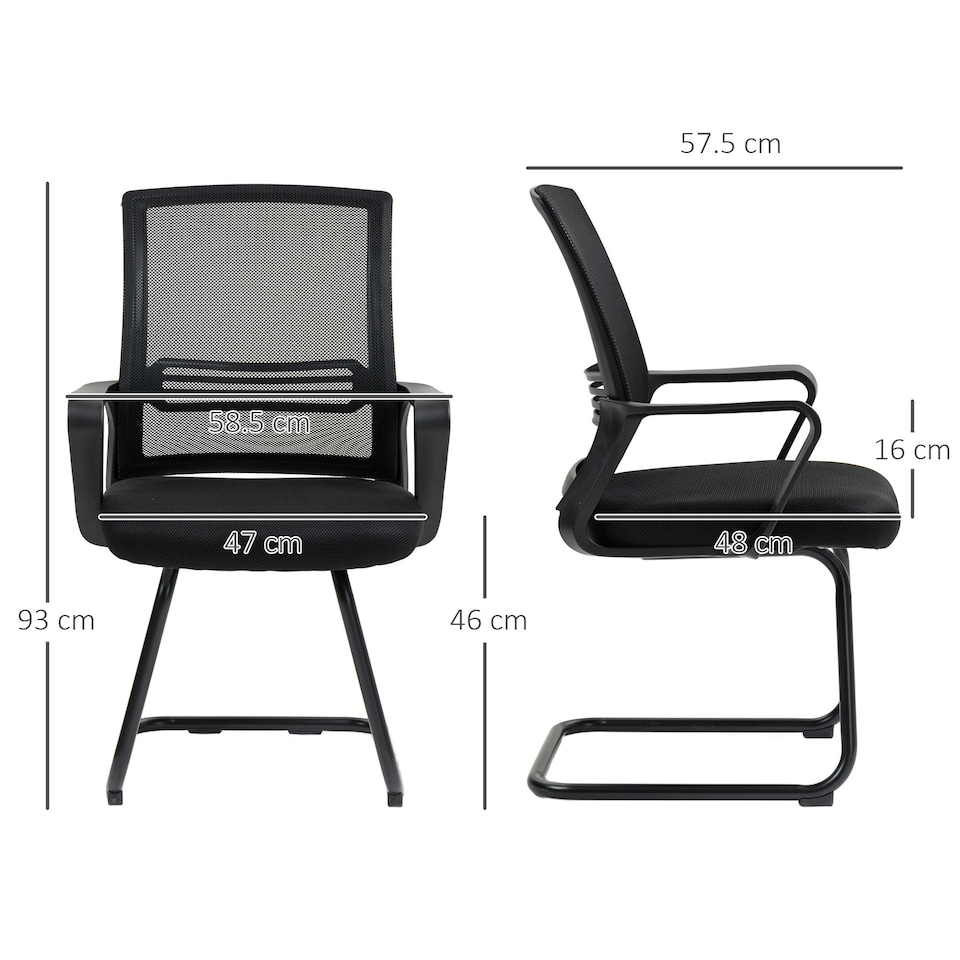 image 1 of HOMCOM Meeting Office Chair, Mesh Reception Chair with Sled Base, Black Black