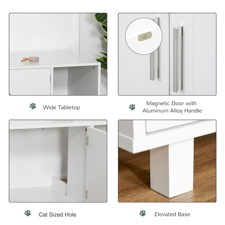 image 1 of PawHut Cat Litter Box Enclosure & House w/ Nightstand/End Table Design, White