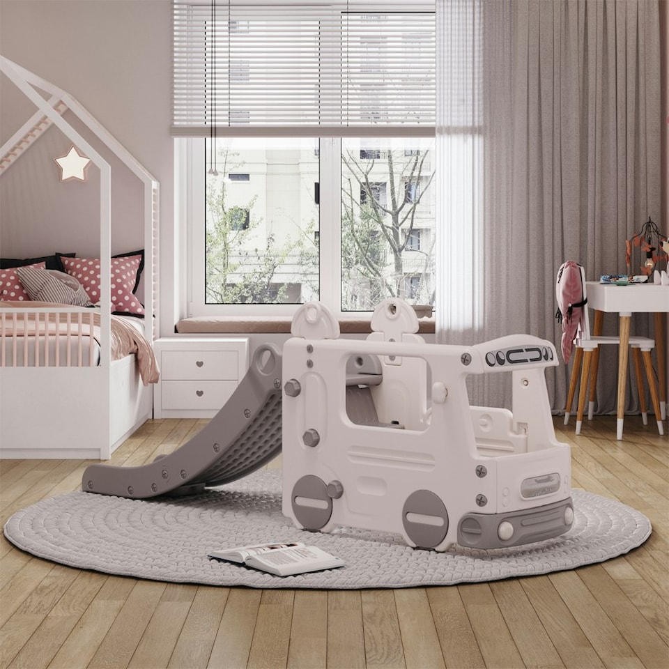 image 1 of Living and Home Kids' 2-in-1 Multi-Functional Slide with Bus Design
