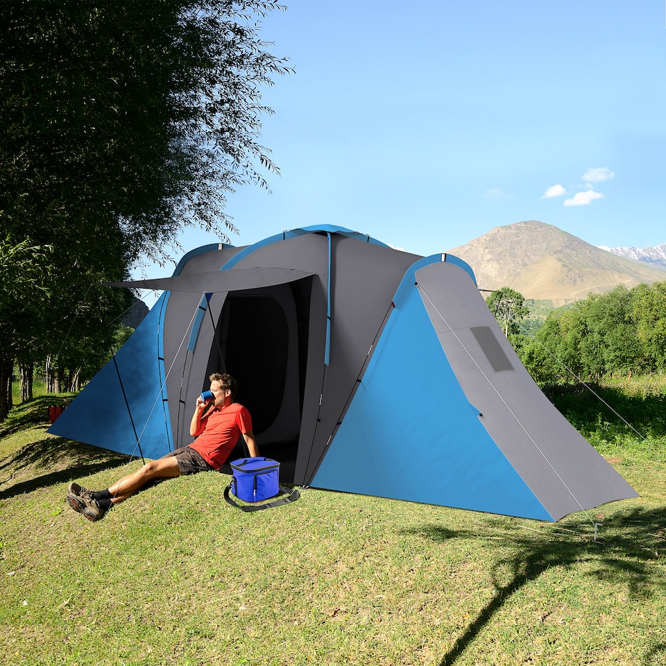 image 1 of Outsunny 4-6 Man Camping Tent with 2 Bedroom and Living Area