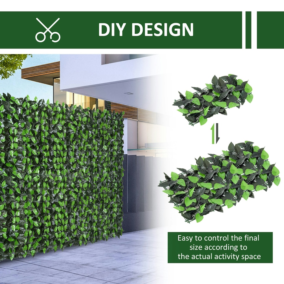 image 1 of Outsunny Artificial Leaf Hedge Screen Privacy Fence Panel for Garden 3Mx1M