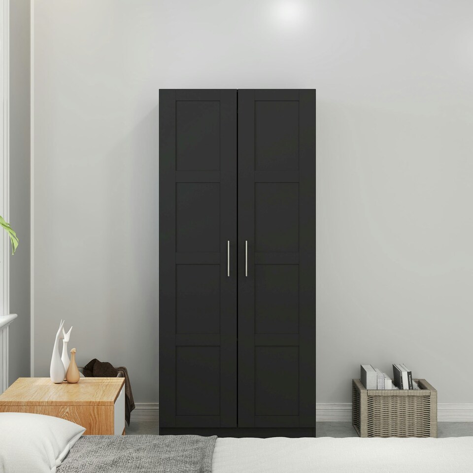 image 1 of HOMCOM Wardrobe for Bedroom, Double Wardrobe with Hanging Rail, Black