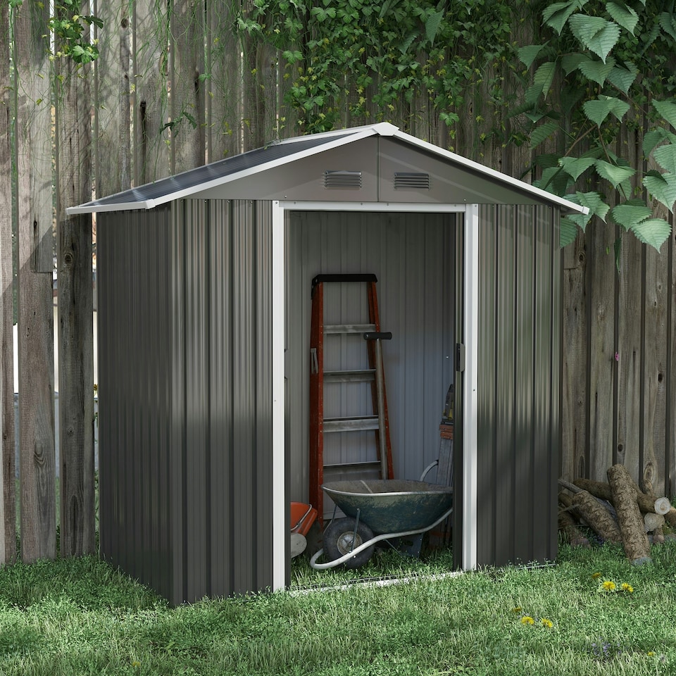 image 1 of Outsunny 6.5x3.5ft Metal Garden Shed for Garden and Outdoor Storage, Dark Grey