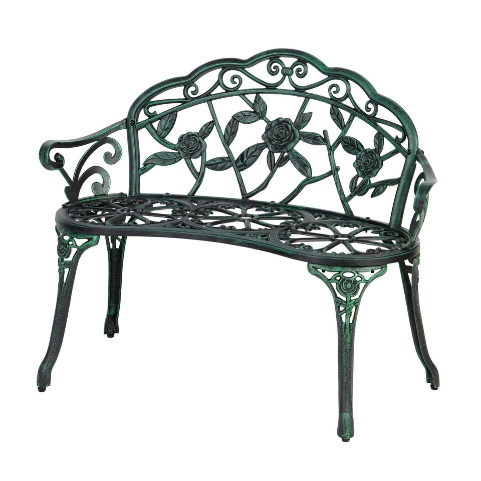 image 1 of Cast Aluminium Garden Bench Metal Frame 2 Seater Patio Chair Outdoor Seating Grey