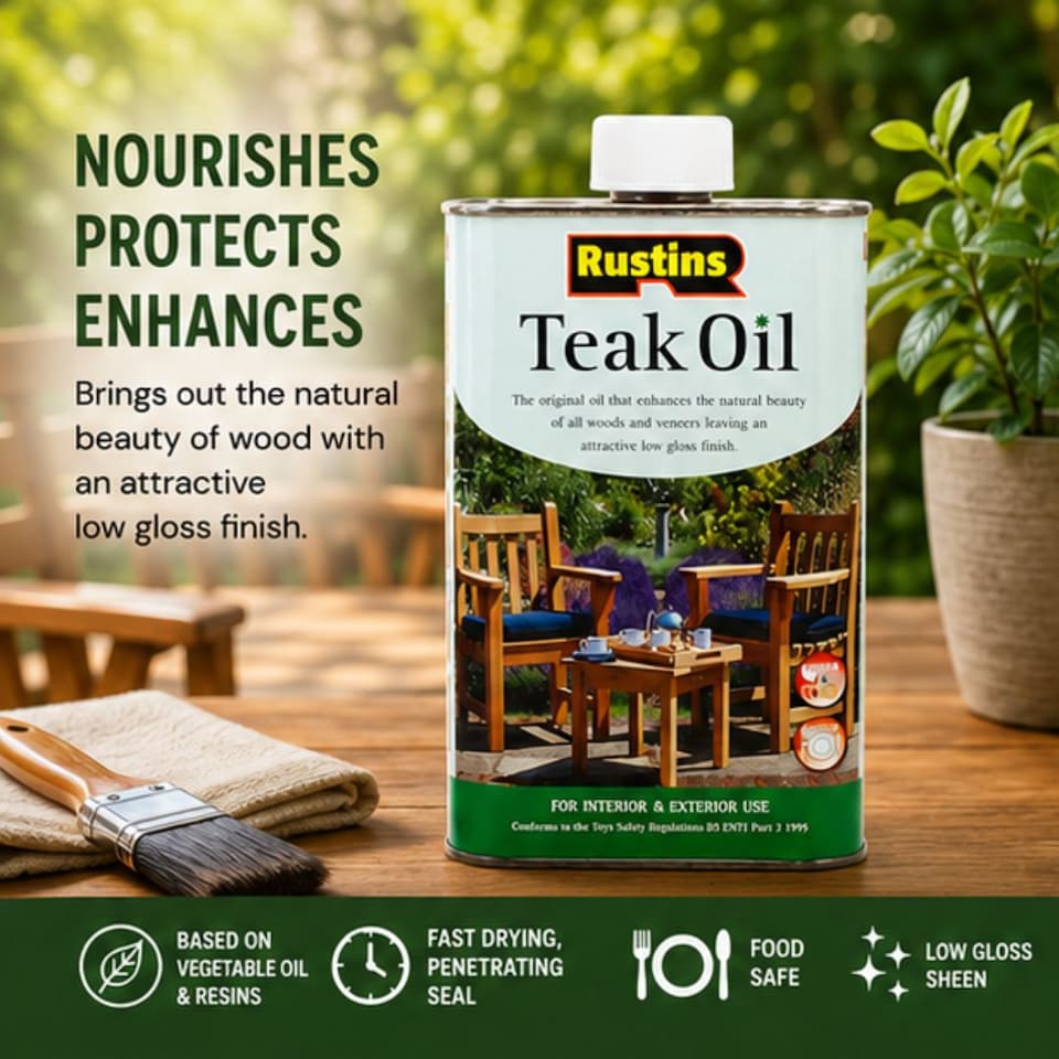 image 1 of Rustins Teak Oil Enhances Woods Interior/Exterior Gloss 1L