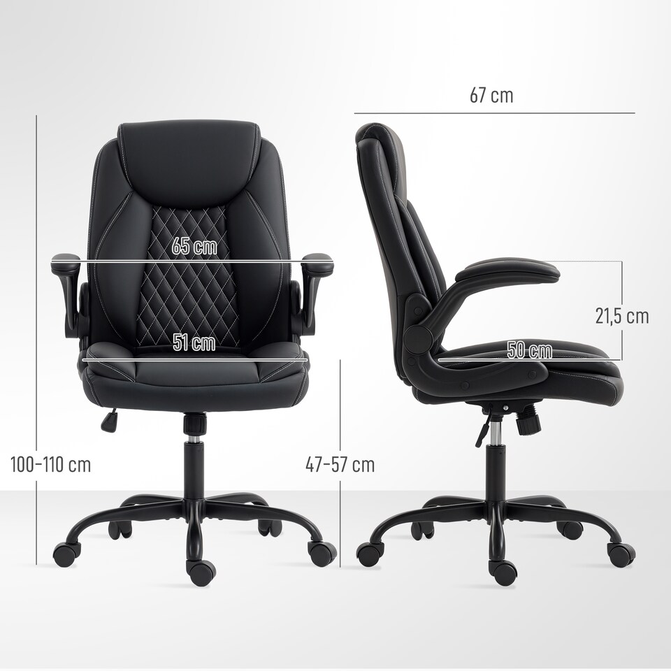 image 1 of HOMCOM Executive Office Chair with Flip-Up Armrests, PU Leather Computer Desk Chair with Thick Cushion, Tilt Function, Height Adjustable for Home, Black | Black