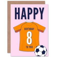 Football Strip Kit Orange Jersey Top Age 8 Year Old Child Kids 8th Birthday Card