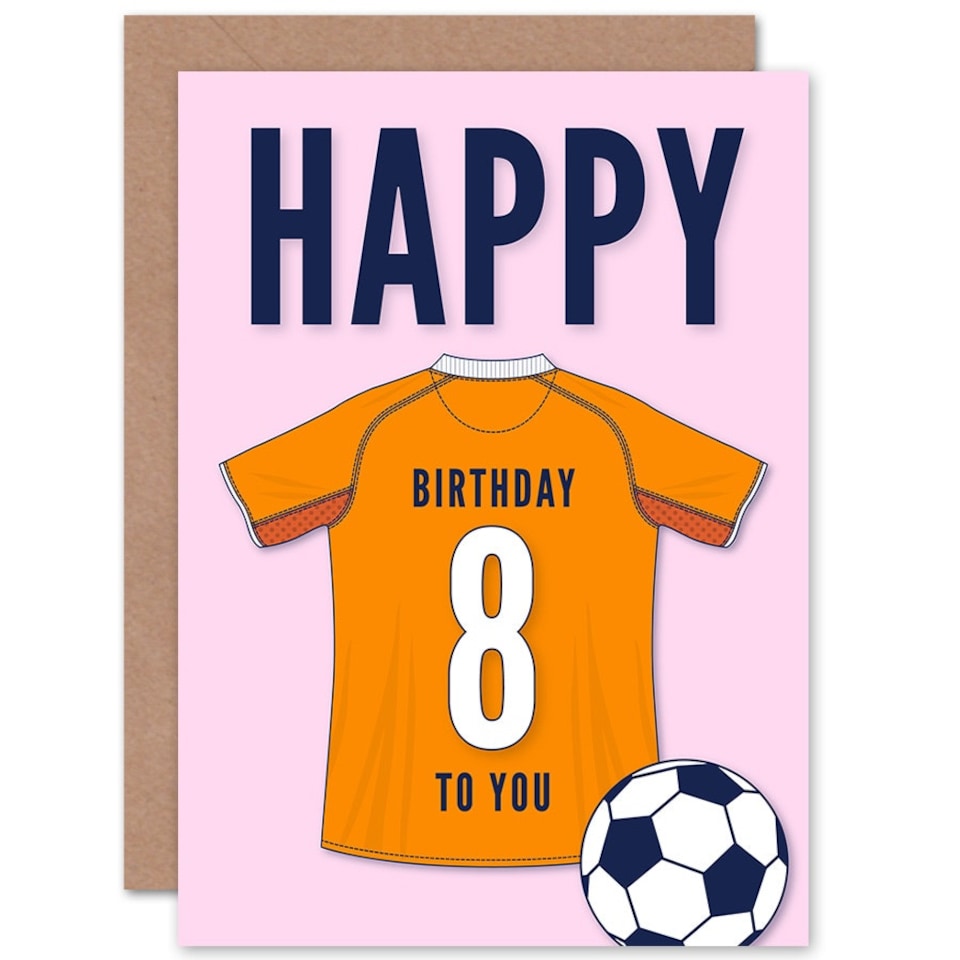 image 1 of Football Strip Kit Orange Jersey Top Age 8 Year Old Child Kids 8th Birthday Card
