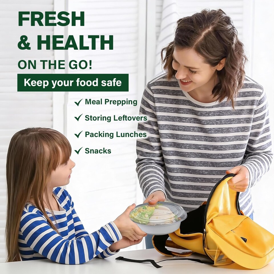 image 1 of 16oz Round White Plastic Meal Prep Containers With Lid BPA Free Food Storage Box 50pc