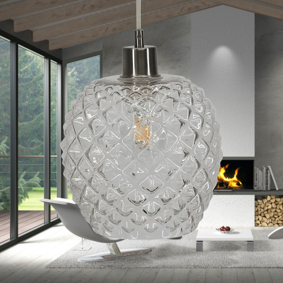 image 1 of Set of 2 Baine - Clear Textured Glass with Satin Nickel Pendant Fittings | Clear | Clear | 2