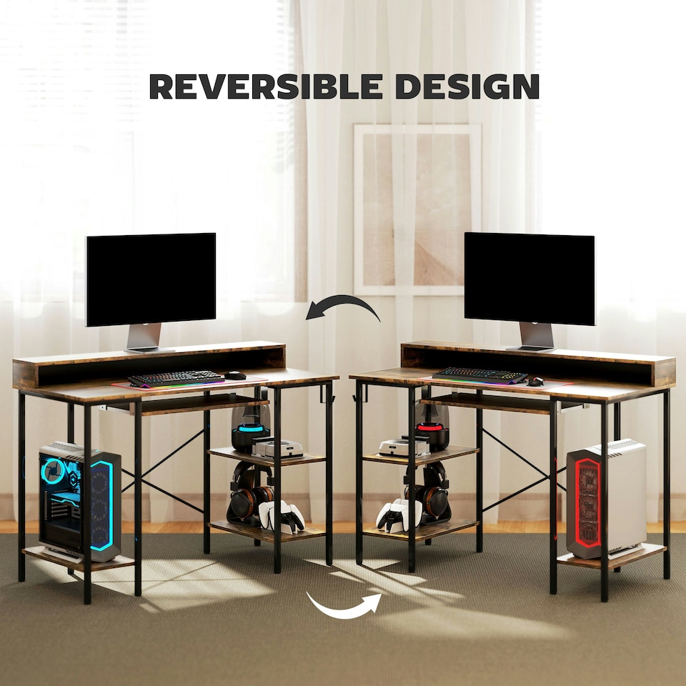 image 1 of HOMCOM Gaming Desk with Monitor Stand and Sliding Keyboard Tray 