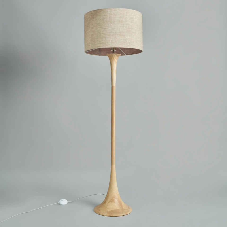 image 1 of BHS Lea Wooden Floor Lamp, Natural
