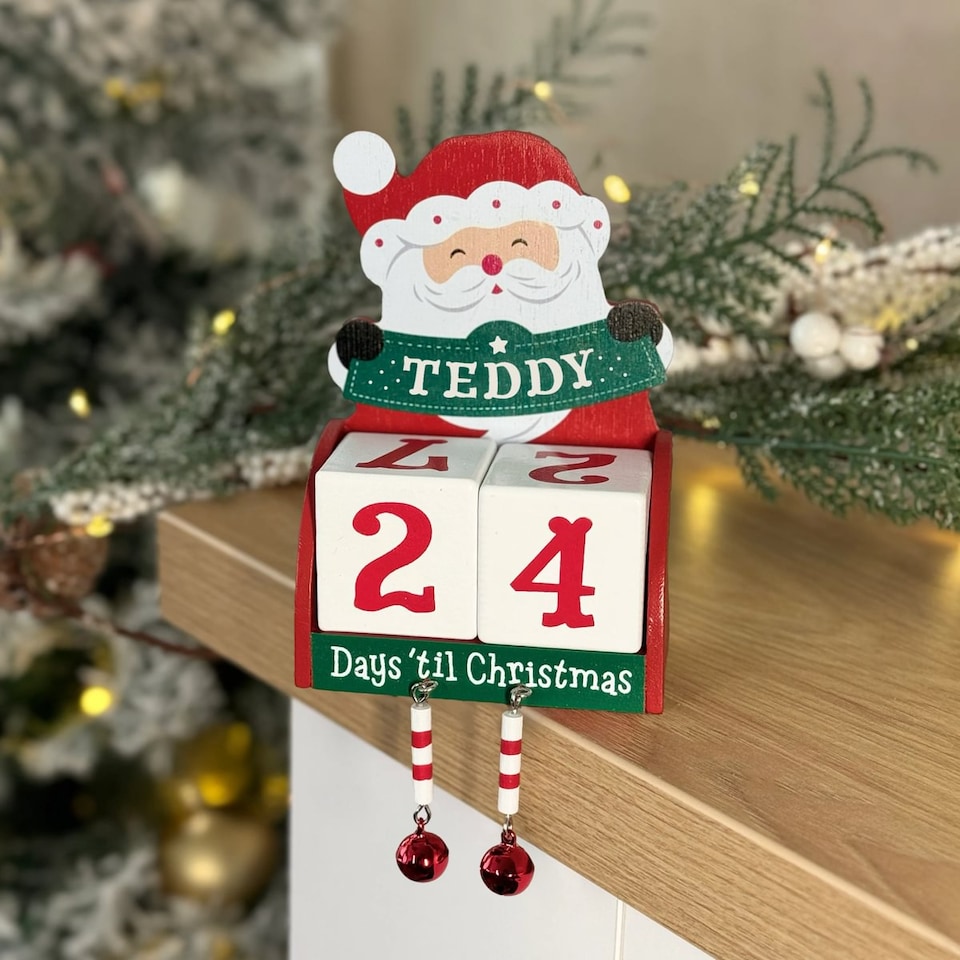 image 1 of Pre-personalised Wood Advent Block Calendar - Over 80 Titles - Teddy