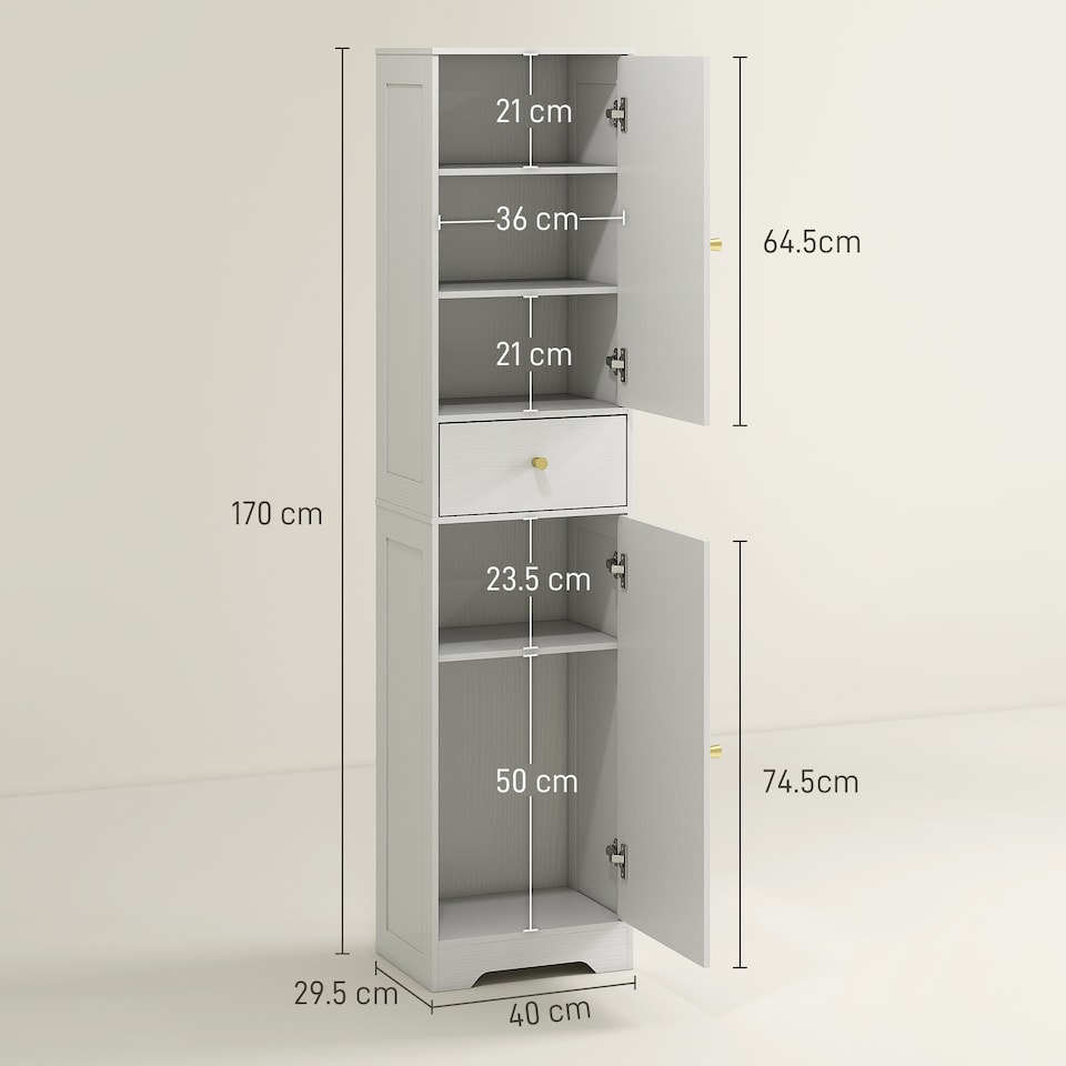 image 1 of HOMCOM Tall Bathroom Storage Cabinet with Arch Doors Adjustable Shelf White