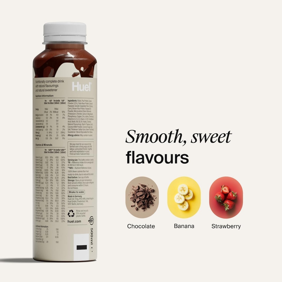 image 1 of Huel Ready-to-Drink Meal, LITE Chocolate Protein Drink, 500ml Bottles (Pack of 8) - Protein Shakes, Pre-Portioned Meal, 25g of Protein per Bottle