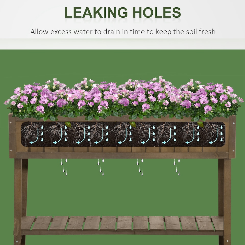 image 1 of Outsunny Wooden Herb Planter Stand 8 Cubes Bottom Shelf Raised Bed Natural