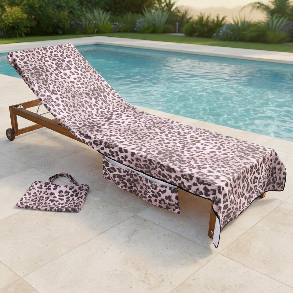 image 1 of OHS Leopard Beach Towel with Bag Quick Dry Absorbent Travel Spa