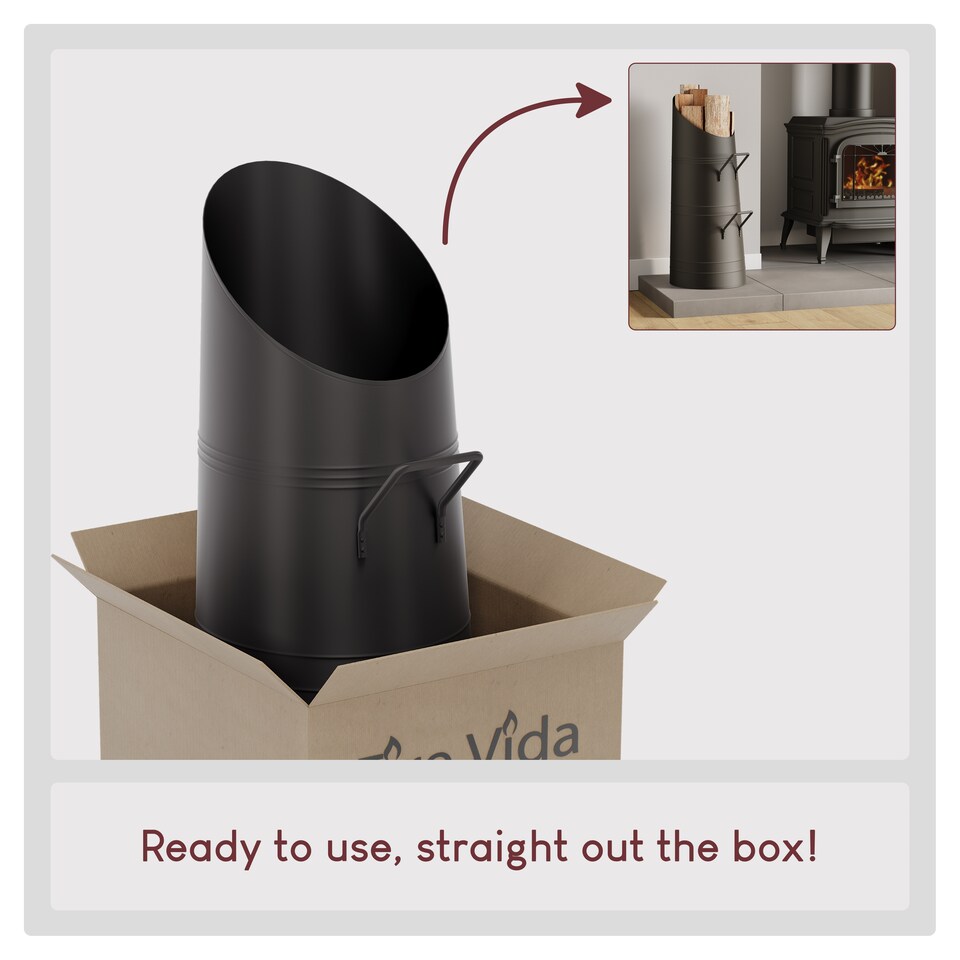 image 1 of Fire Vida Coal Hod Log Fire Storage Fireside Fireplace Accessory, Black