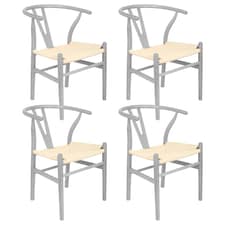 Nicholas Winter Beech Wooden Scandi Danish Style Dining Chairs - Grey - Set of 4 - Solid Wood Chair Armchair Dining Chair Club Chair Side Chair Grey