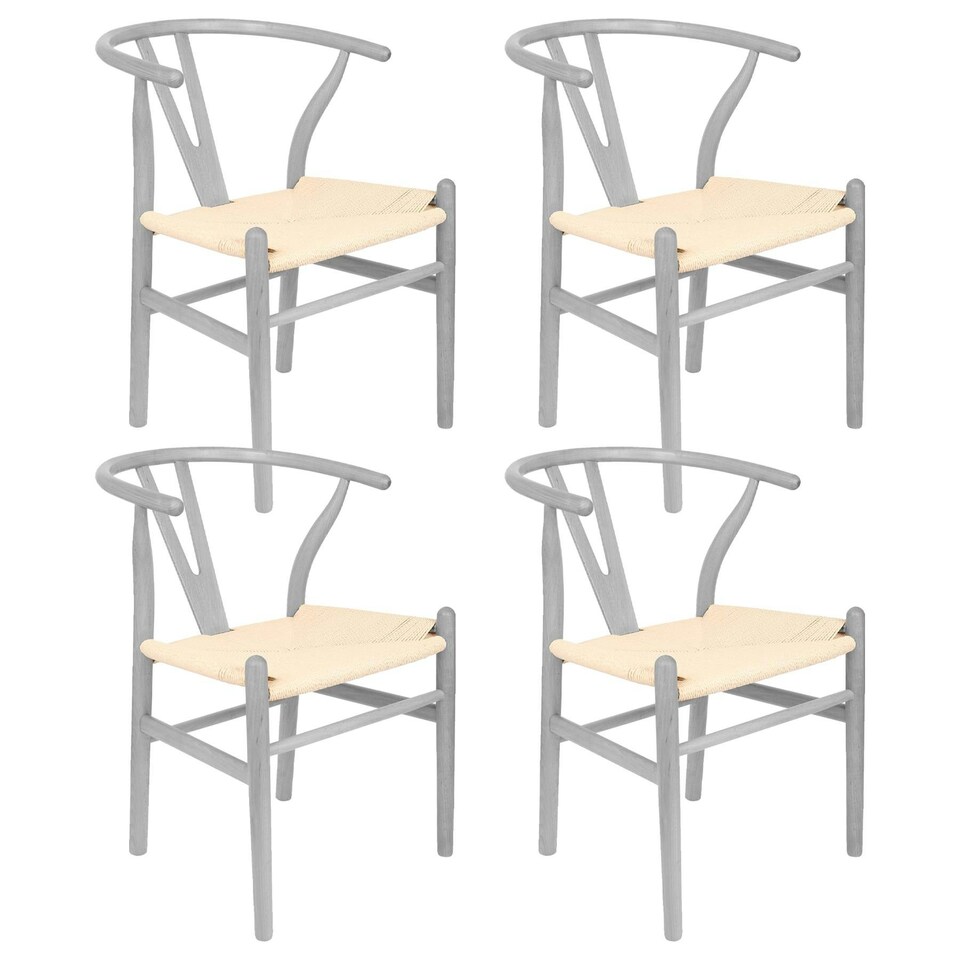 image 1 of Nicholas Winter Beech Wooden Scandi Danish Style Dining Chairs - Grey - Set of 4 - Solid Wood Chair Armchair Dining Chair Club Chair Side Chair Grey