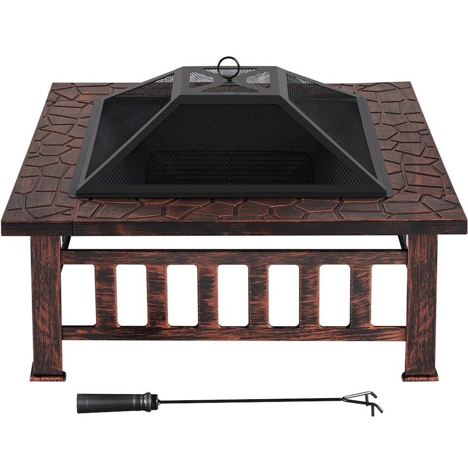 image 1 of Yaheetech 86 cm Outdoor Square Fire Pit with Cover and Poker-Copper