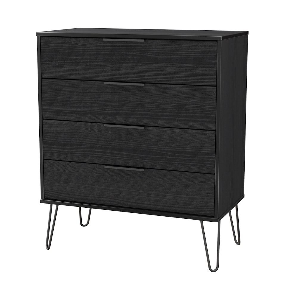 image 1 of Islay 4 Drawer Chest of Drawers in Black Ash (Ready Assembled) | Black | Black Ash