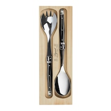 Laguiole Salad Servers Set in Wooden Display Tray Black | Black