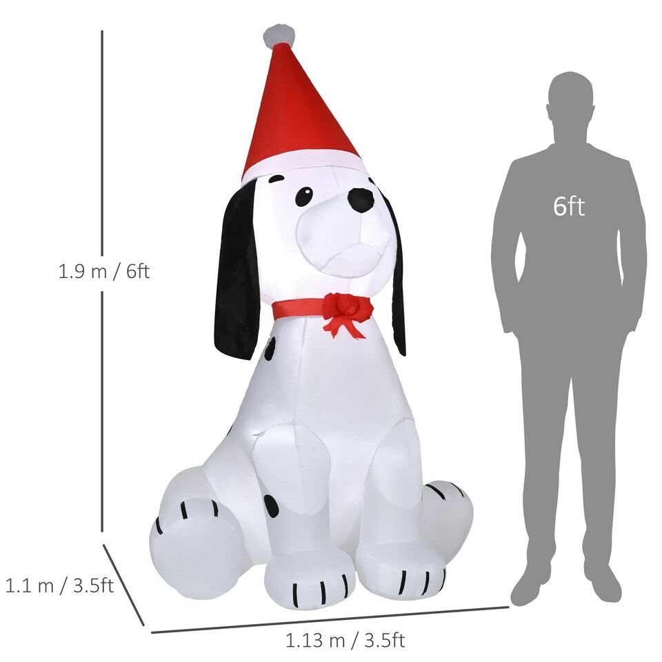 image 1 of HOMCOM 6ft Inflatable Christmas Puppy Dog Santa Hat Lighted Multicolor