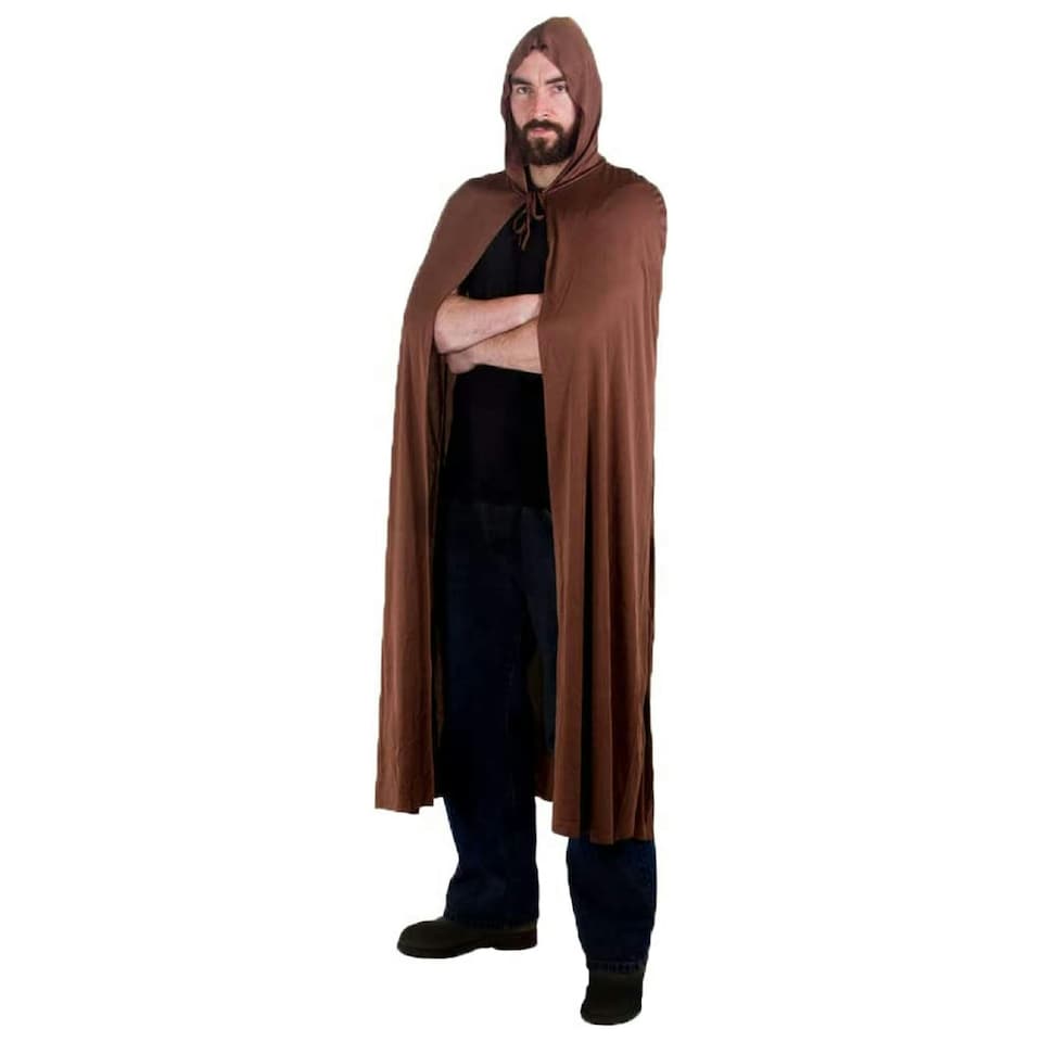 image 1 of Brown Hooded Cape 50" – Viking, Warrior, Trolls, Jedi Fancy Dress – One Size Fits Most N/A | One Size
