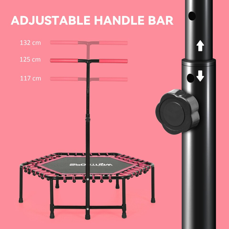 image 1 of SPORTNOW 45" Fitness Trampoline with Adjustable Handle, LED Lights, Pink