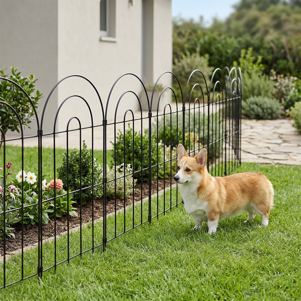 image 1 of Mountview Garden Fence 10pc Metal Dog Fence Picket Fence Black Steel