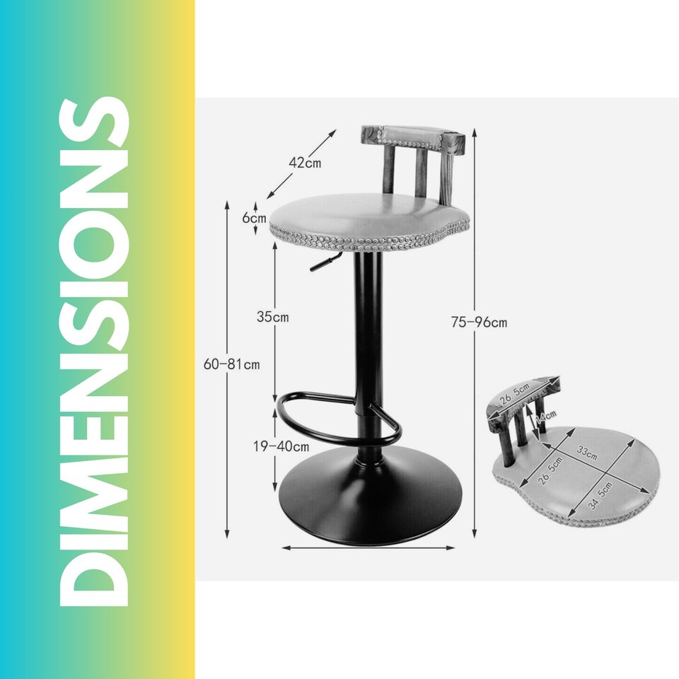 image 1 of 2PC Vintage Style Height Adjustable 360 Swivel Barstools Set Black Black