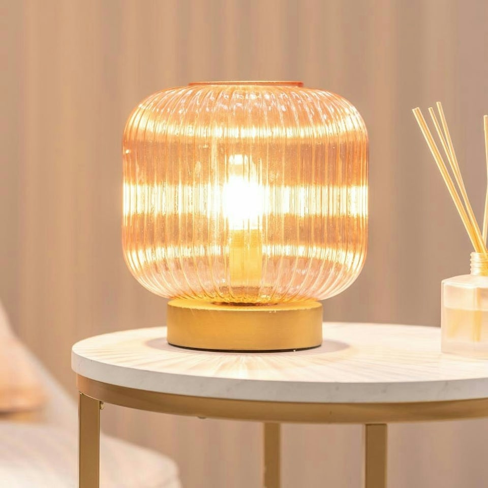 image 1 of ValueLights Monroe Clear Pink Ribbed Glass Table Lamp
