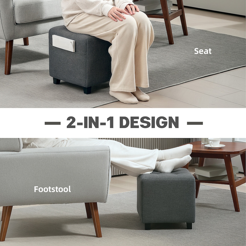 image 1 of HOMCOM Small Footstool Square Ottoman with Padded Seat for Living Room Grey