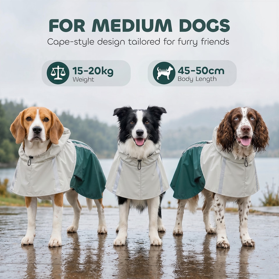 image 1 of PawHut Dog Raincoat with Hood, Dog Rain Jacket, for Medium Dogs, M