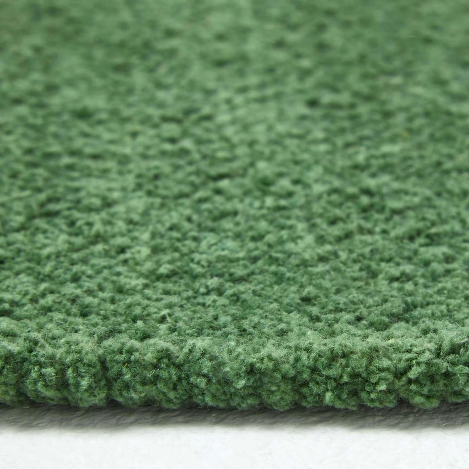 image 1 of Homescapes Dark Olive 100% Cotton Plain Chenille Rug with Natural Trim - 45 x 70 cm Green | 45 x 70 cm