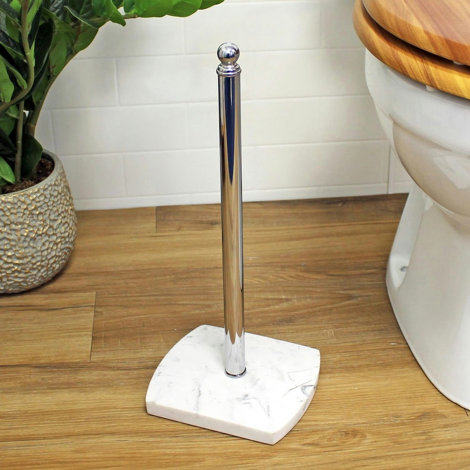 image 1 of Showerdrape Octavia White Marble & Chrome Spare Toilet Roll Holder