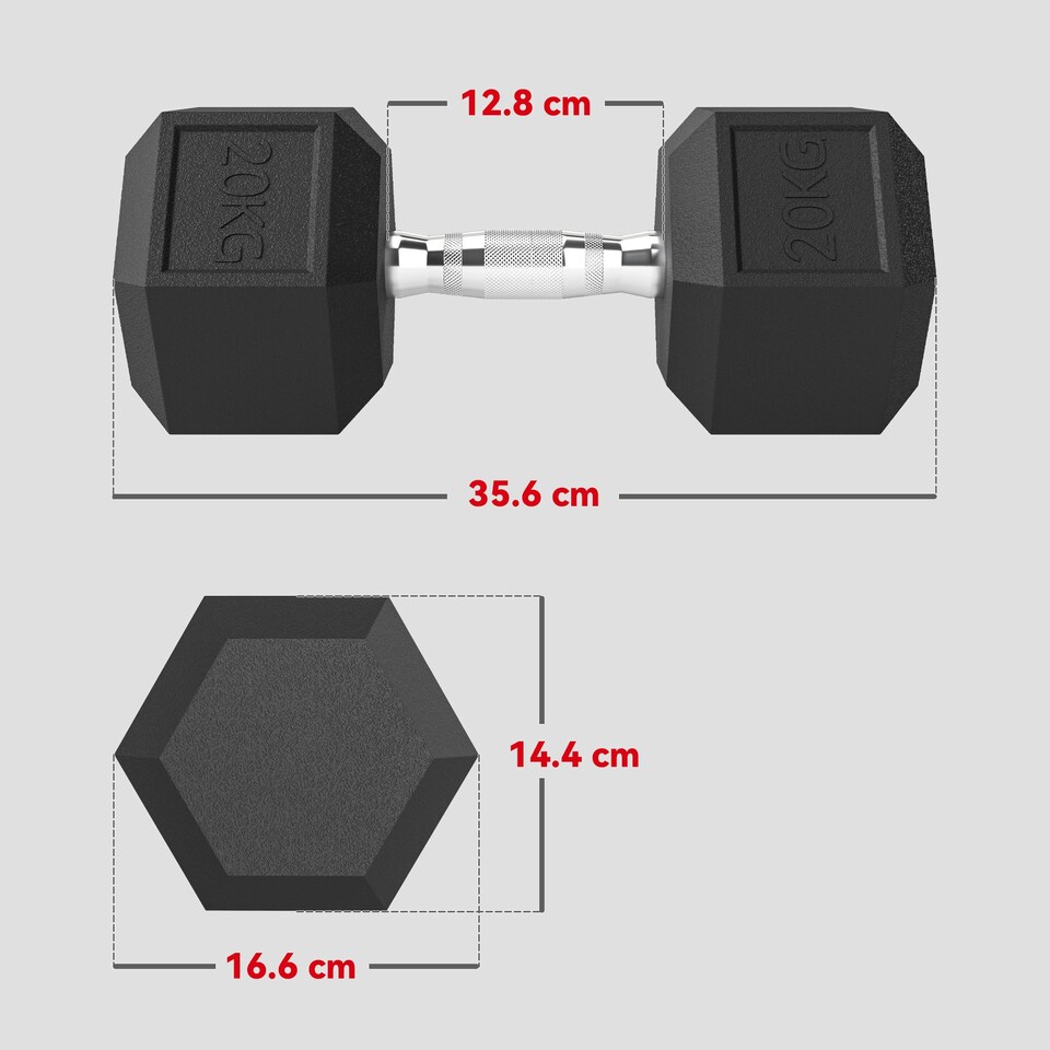 image 1 of HOMCOM 20KG Single Rubber Hex Dumbbell Portable Hand Weights Dumbbell Home Gym