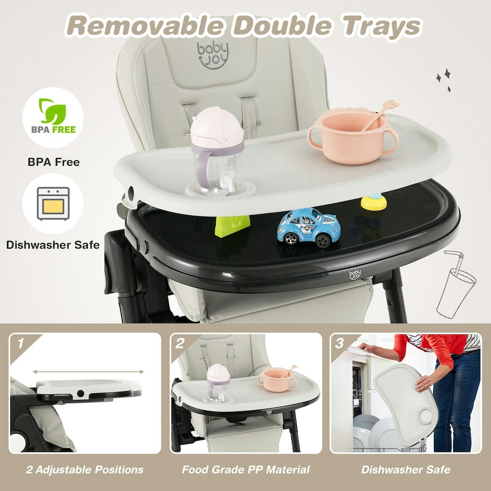 image 1 of COSTWAY 4-in-1 Baby High Chair Feeding Chair Grey