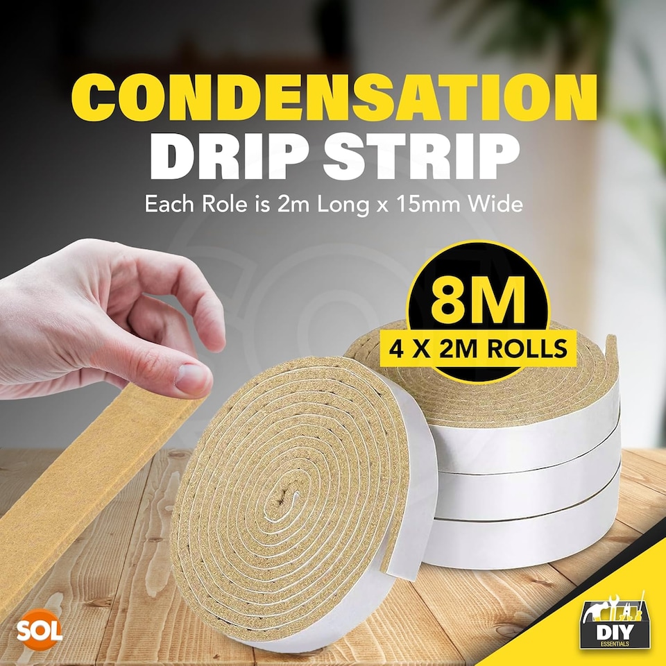 image 1 of 4pk Condensation Drip Strips 2m x 15mm – Absorbent Tape for Window Condensation & Moisture Control, Window Seal Strips