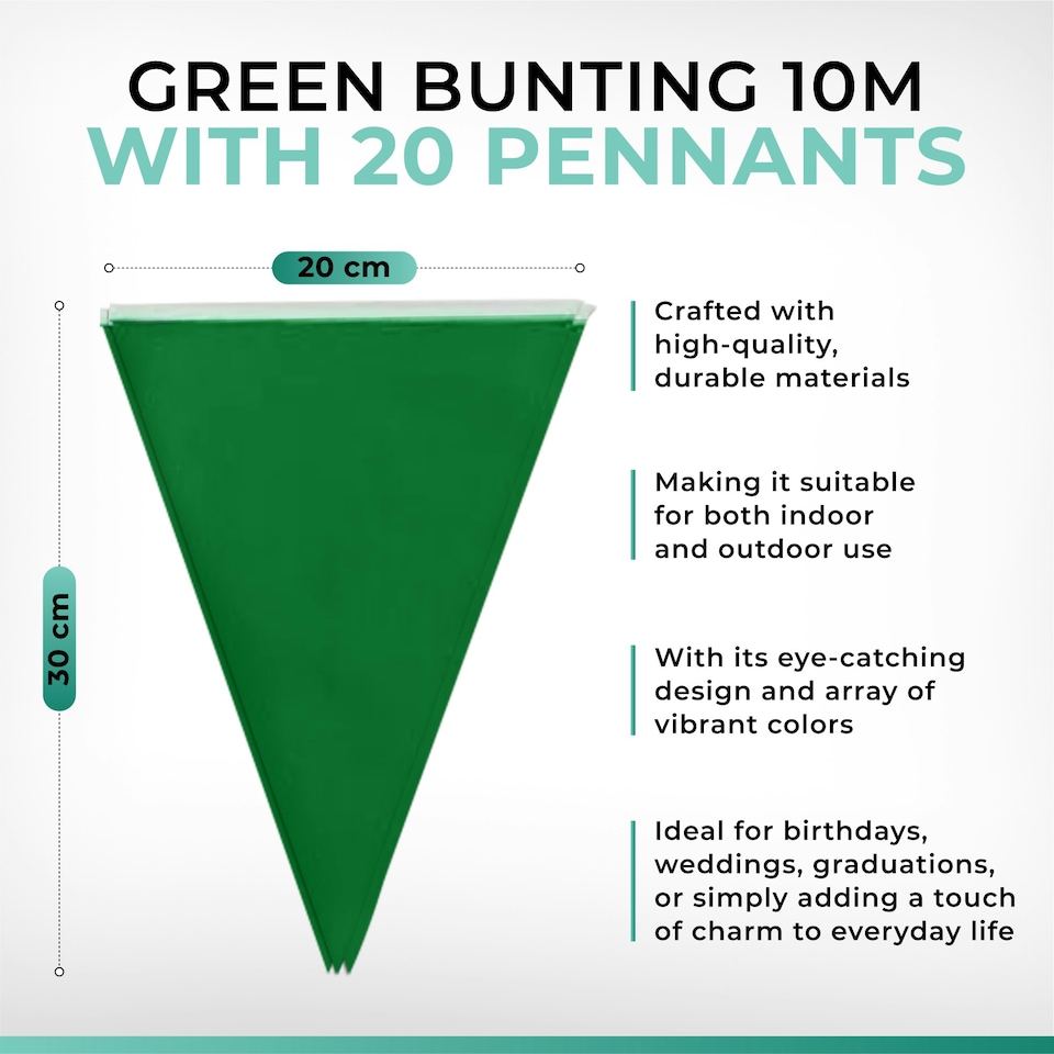 image 1 of Green Colour Party Bunting 10m with 20 Pennants