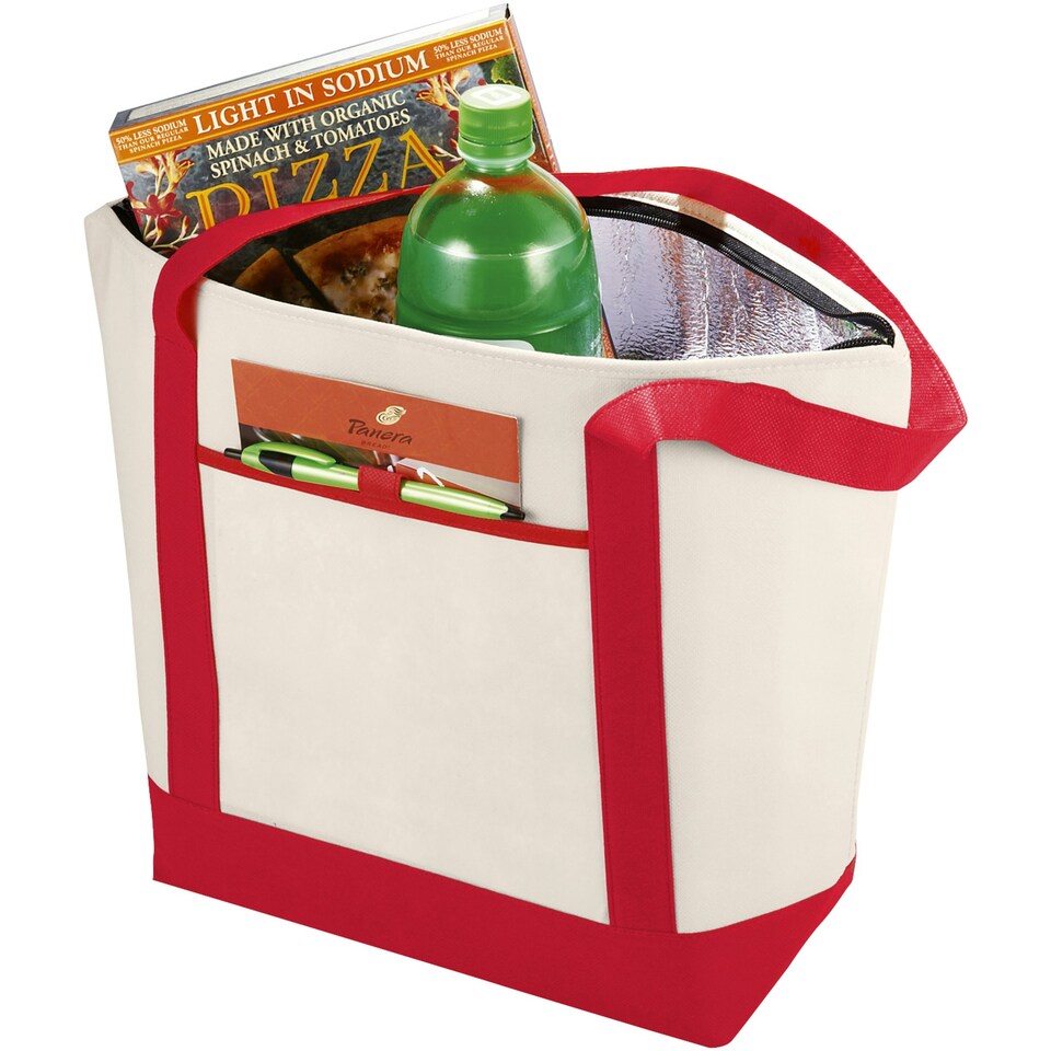 image 1 of Bullet Lighthouse Non Woven Cooler Tote - Natural/Red - 44.5 x 16.5 x 33 cm