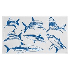 Graphical set of blue sharks isolated on white background (Kitchen Towel)