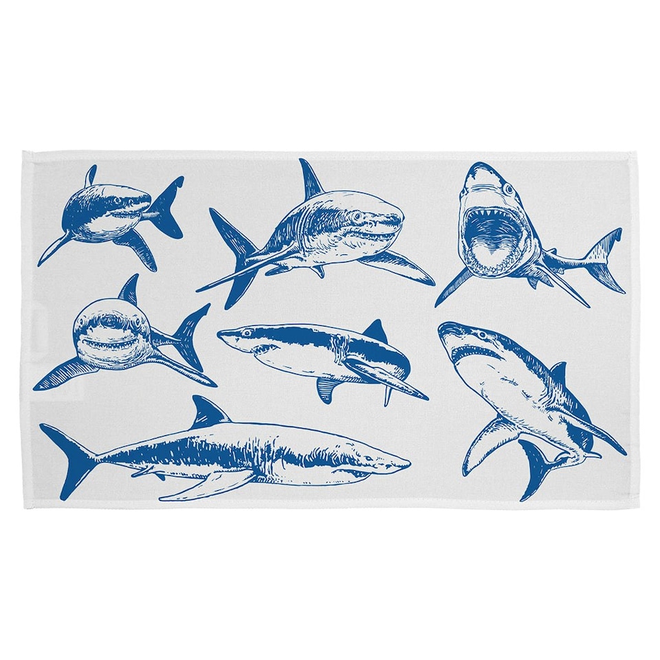 image 1 of Graphical set of blue sharks isolated on white background (Kitchen Towel)