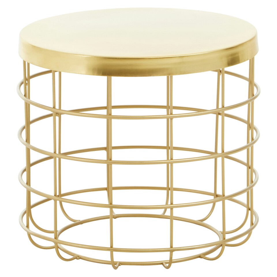 image 1 of Interiors by Premier Gold Finish Side Table With Caged Base, Open Frame Design Bedside Table, Accent Side Table for Living Room Gold