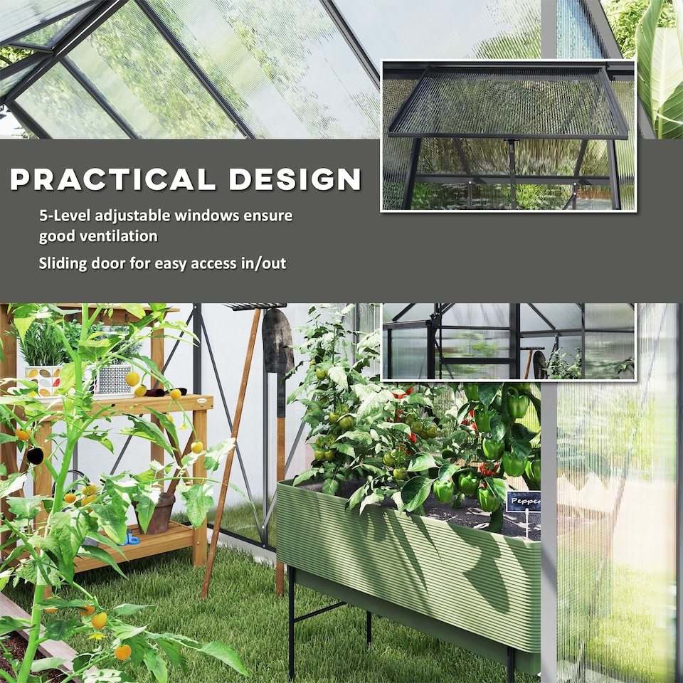 image 1 of Outsunny Polycarbonate Walk-in Garden Greenhouse w/ Sliding Door Dark Grey