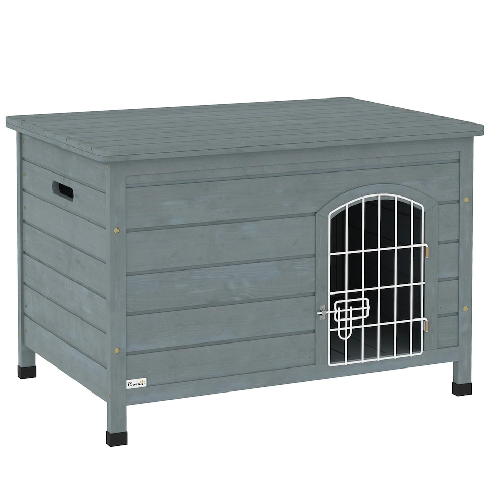 image 1 of PawHut Wooden Dog House, Dog Kennel w/ Removable Bottom, Dark Grey