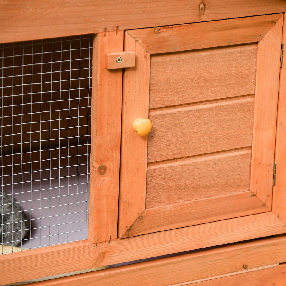 image 1 of PawHut Rabbit Hutch, Guinea Pig Hutch Outdoor Wooden House w/ Run, Green