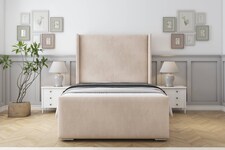 Sloomy Devonshire Sand Naples Bed Frame With Mattress With 50" Upholstered Wingback Headboard 3' Single